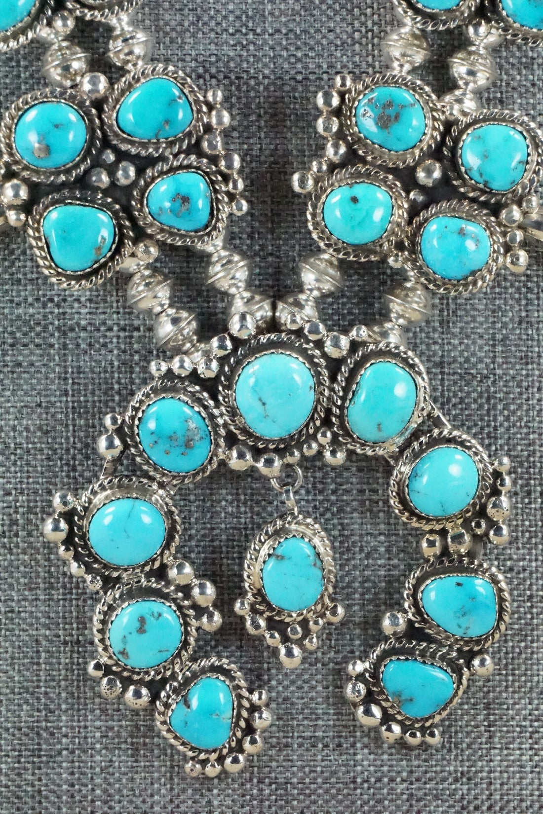Turquoise & Sterling Silver Squash Blossom Necklace and Earrings - Vernon Johnson