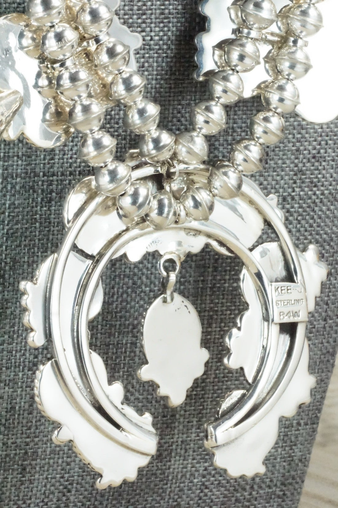 Turquoise & Sterling Silver Squash Blossom Necklace and Earrings - Vernon Johnson