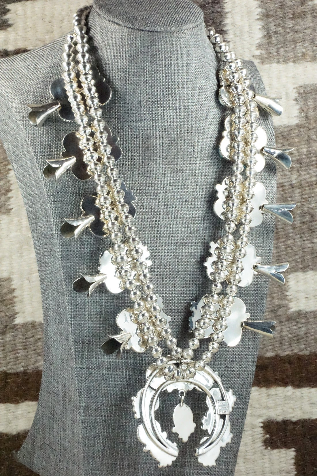 Turquoise & Sterling Silver Squash Blossom Necklace and Earrings - Vernon Johnson