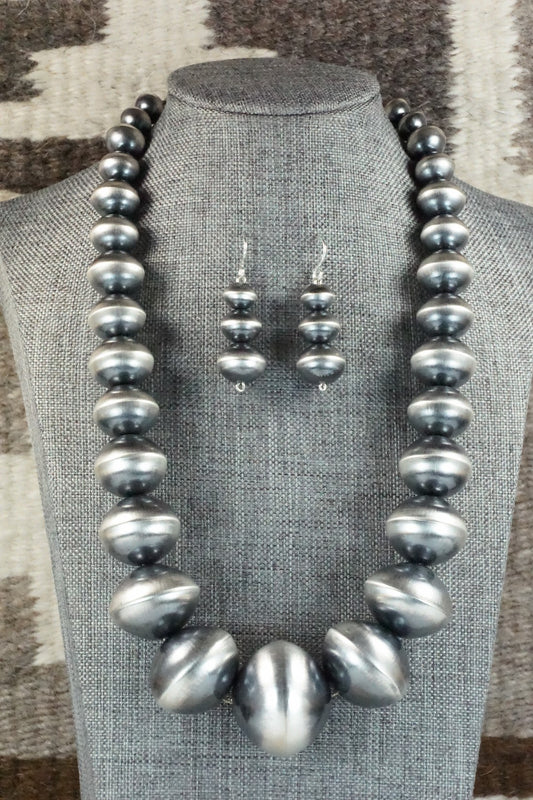 Sterling Silver Navajo Pearl Necklace & Earrings - Tonisha Haley