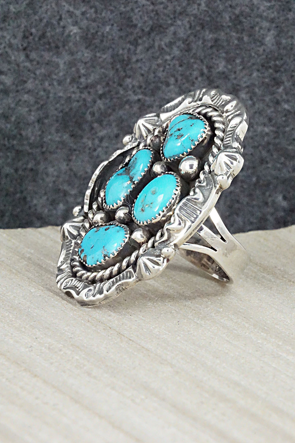 Turquoise and Sterling Silver Ring - Harold Becenti - Size 7.5