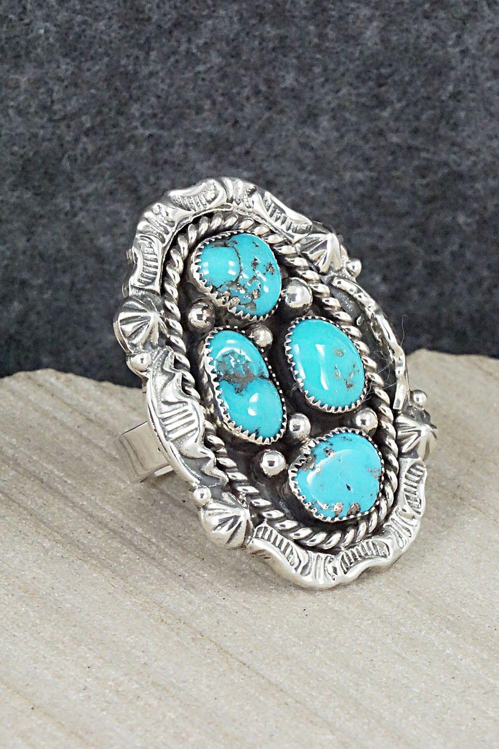 Turquoise and Sterling Silver Ring - Harold Becenti - Size 7.5