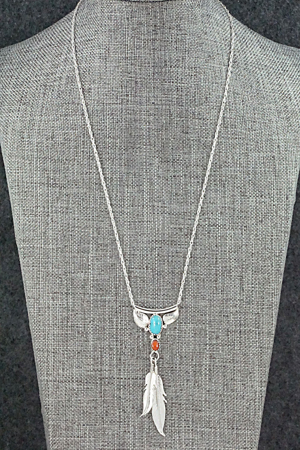Turquoise, Coral & Sterling Silver Necklace - Sharon McCarthy