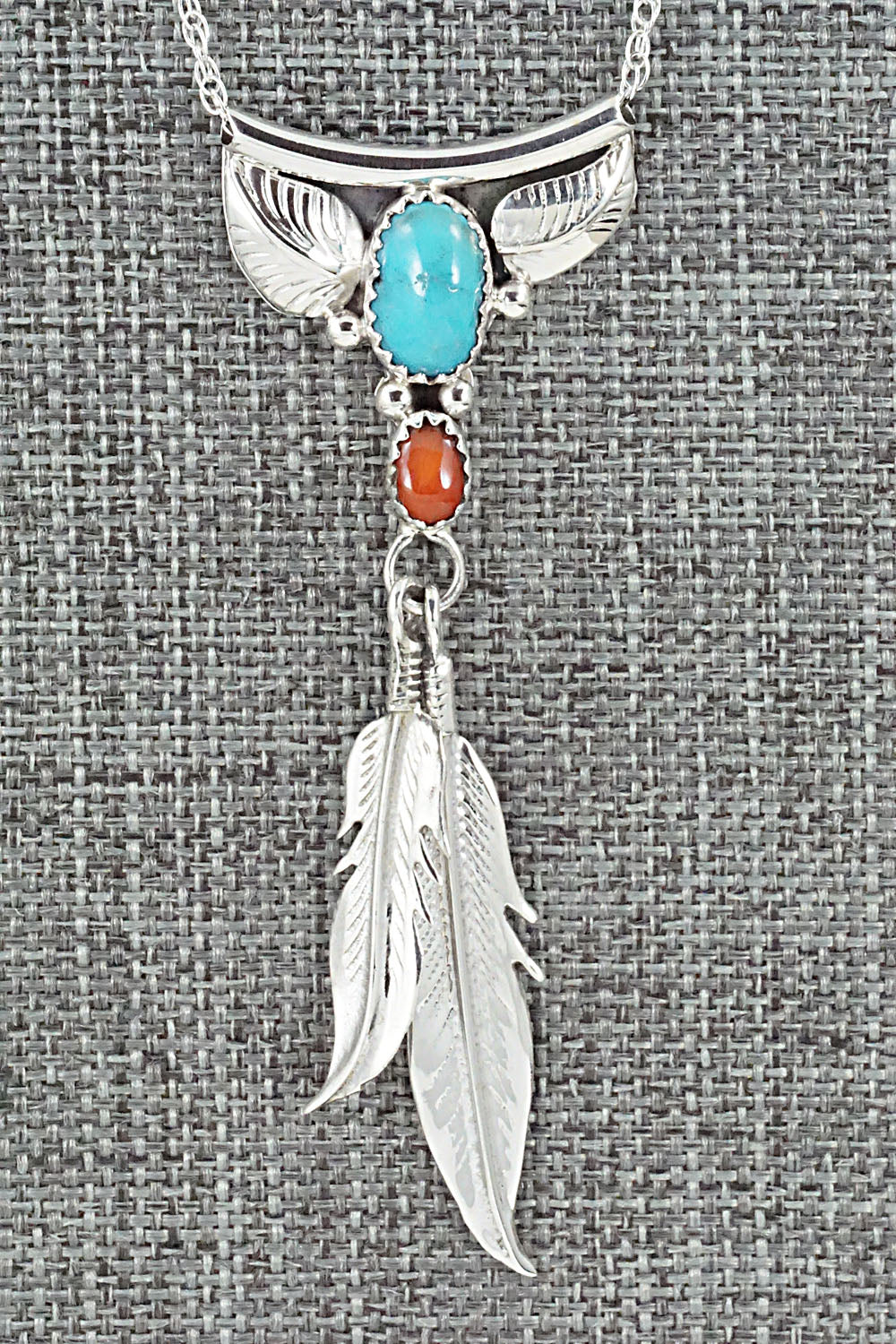 Turquoise, Coral & Sterling Silver Necklace - Sharon McCarthy