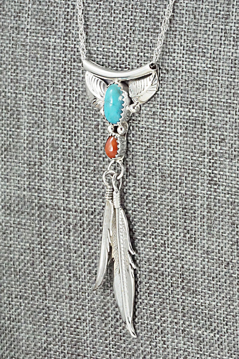 Turquoise, Coral & Sterling Silver Necklace - Sharon McCarthy