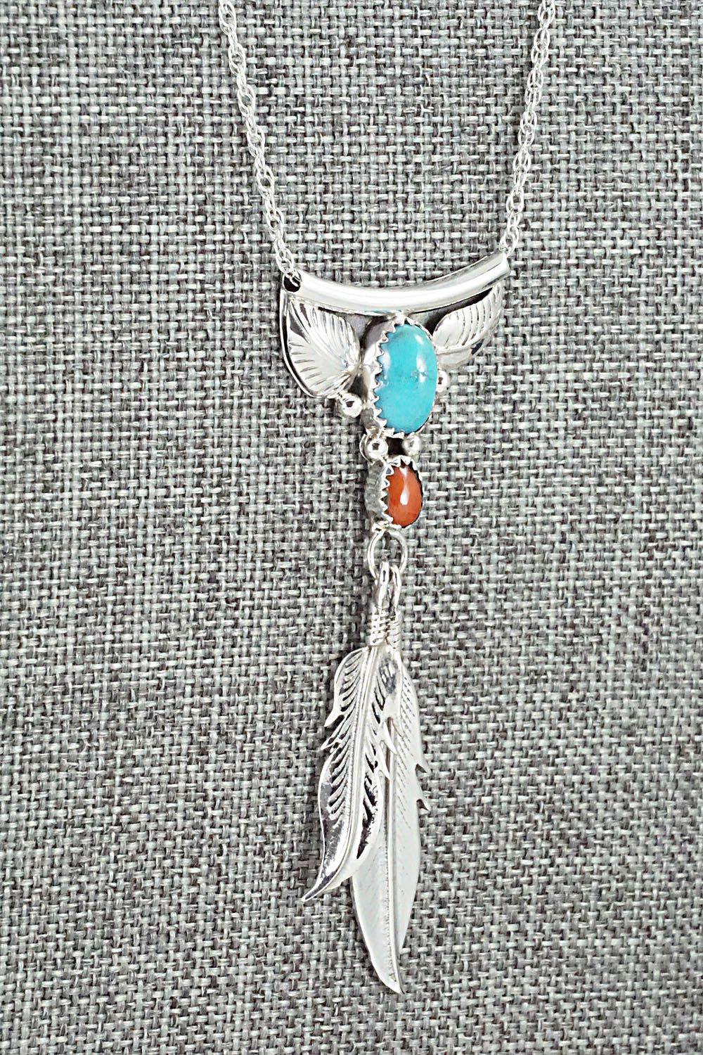 Turquoise, Coral & Sterling Silver Necklace - Sharon McCarthy
