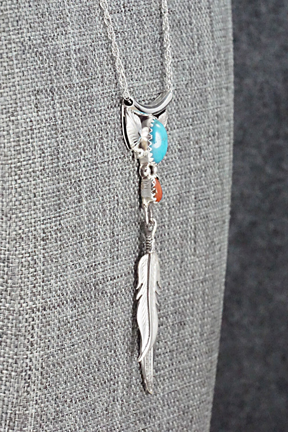 Turquoise, Coral & Sterling Silver Necklace - Sharon McCarthy