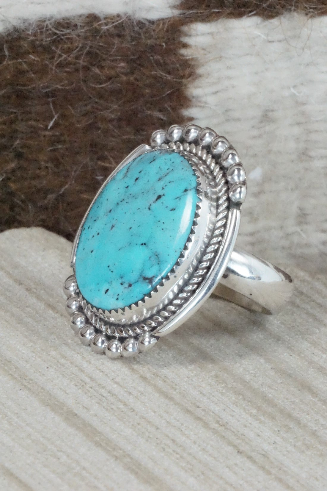 Turquoise & Sterling Silver Ring - Kenny Calavaza - Size 11