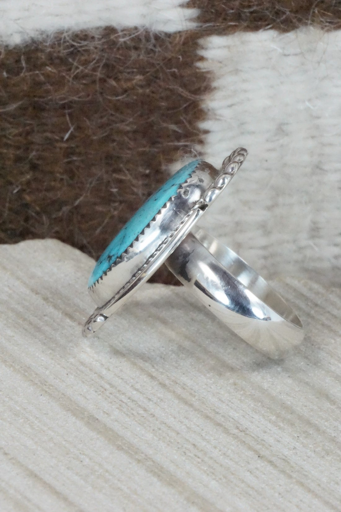 Turquoise & Sterling Silver Ring - Kenny Calavaza - Size 11