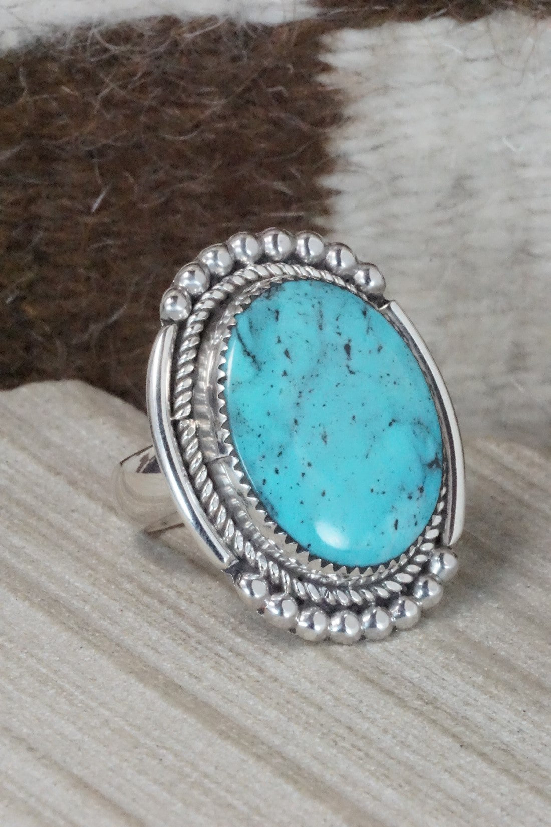 Turquoise & Sterling Silver Ring - Kenny Calavaza - Size 11