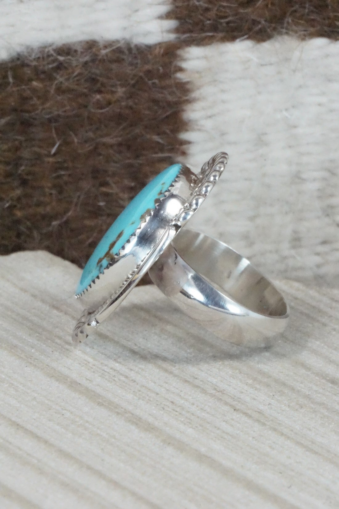 Turquoise & Sterling Silver Ring - Kenny Calavaza - Size 10.5
