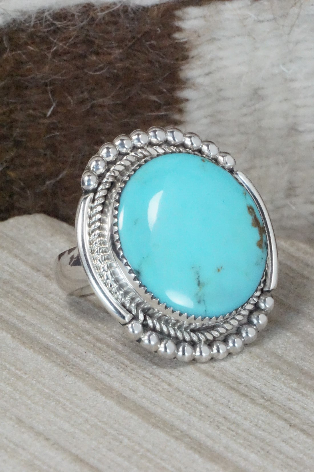 Turquoise & Sterling Silver Ring - Kenny Calavaza - Size 10.5