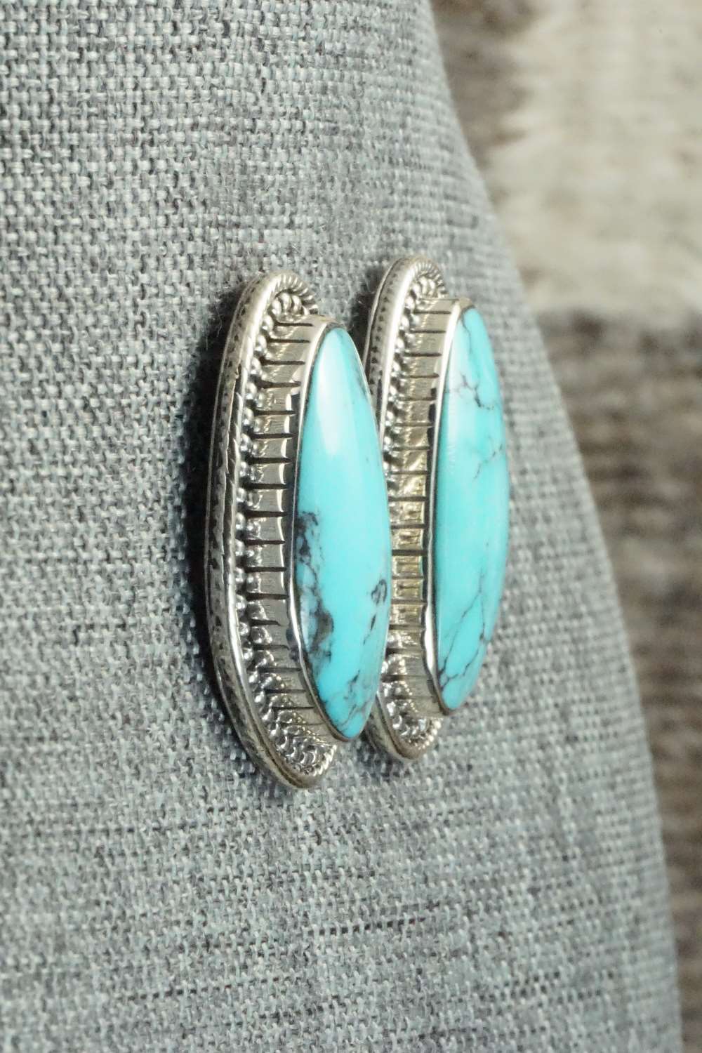 Turquoise & Sterling Silver Earrings - Raymond Delgarito