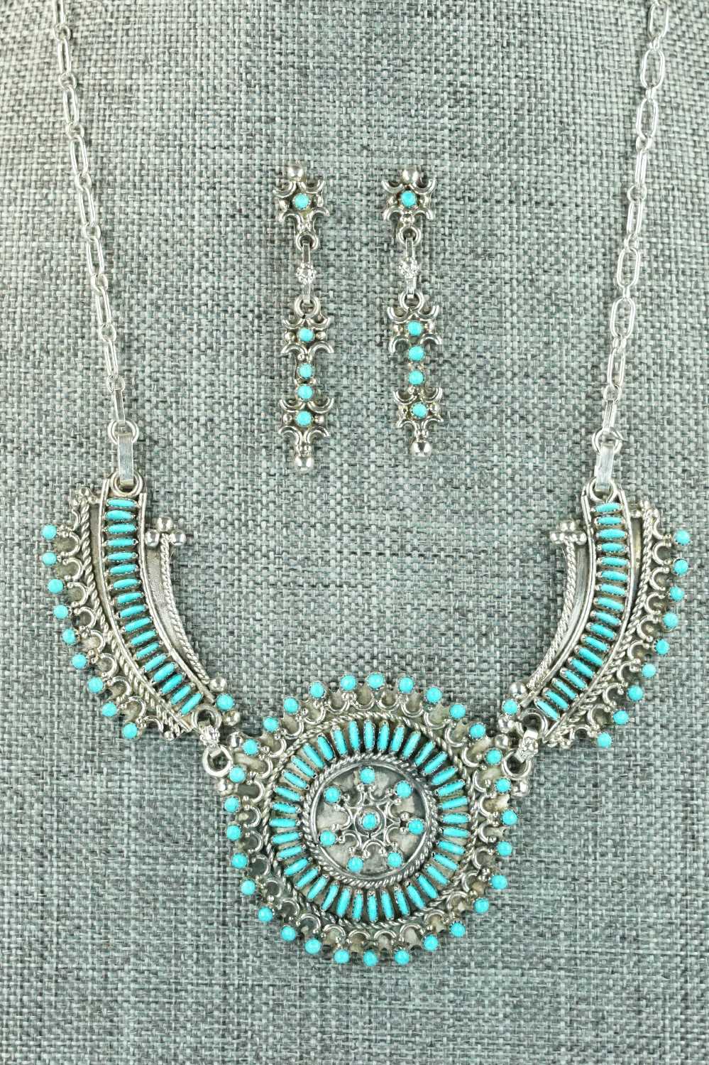 Turquoise & Sterling Silver Necklace and Earrings Set - Connie Wyaco