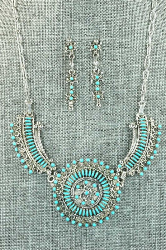 Turquoise & Sterling Silver Necklace and Earrings Set - Connie Wyaco