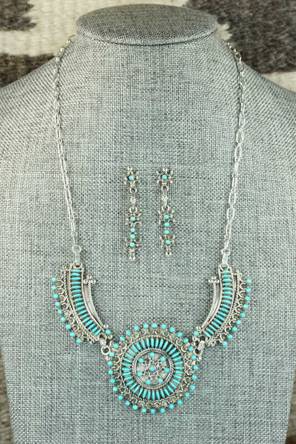 Turquoise & Sterling Silver Necklace and Earrings Set - Connie Wyaco