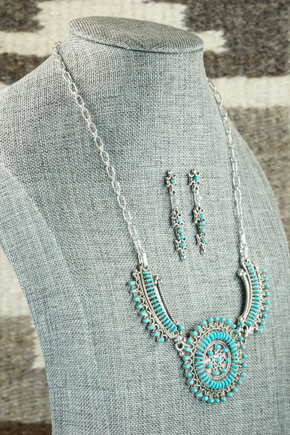 Turquoise & Sterling Silver Necklace and Earrings Set - Connie Wyaco