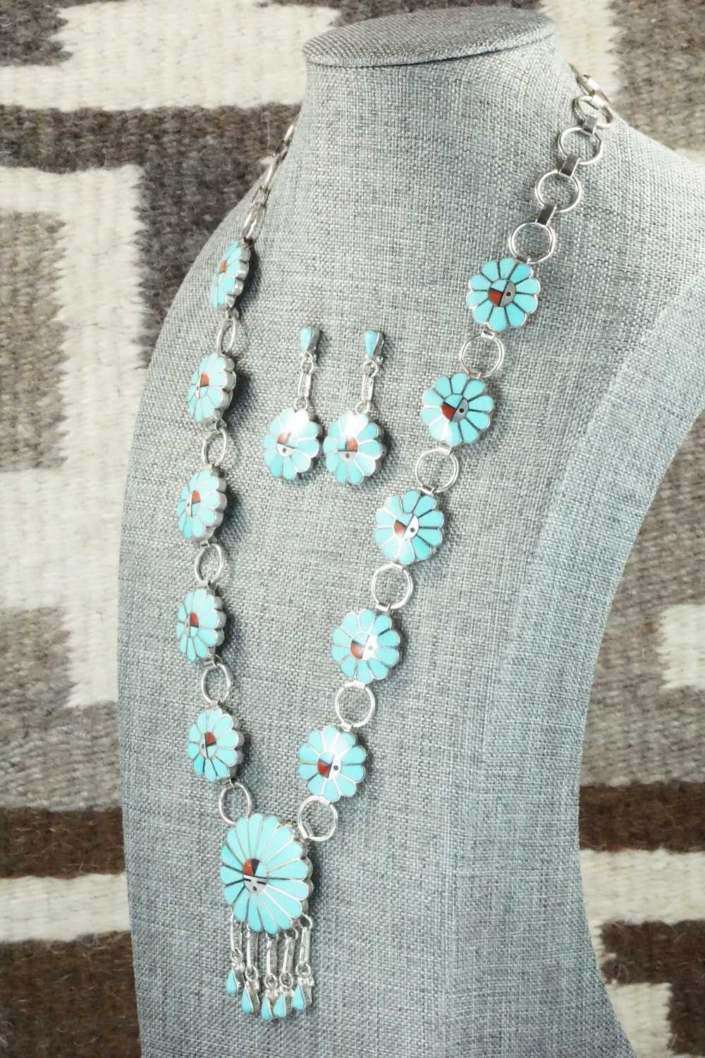 Turquoise & Sterling Silver Necklace and Earrings Set - Burdian Soseeah