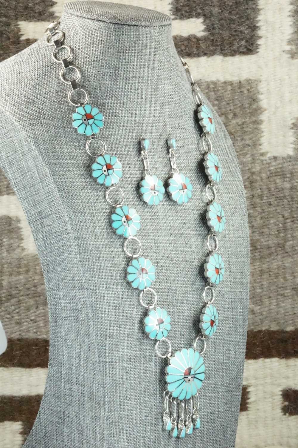 Turquoise & Sterling Silver Necklace and Earrings Set - Burdian Soseeah
