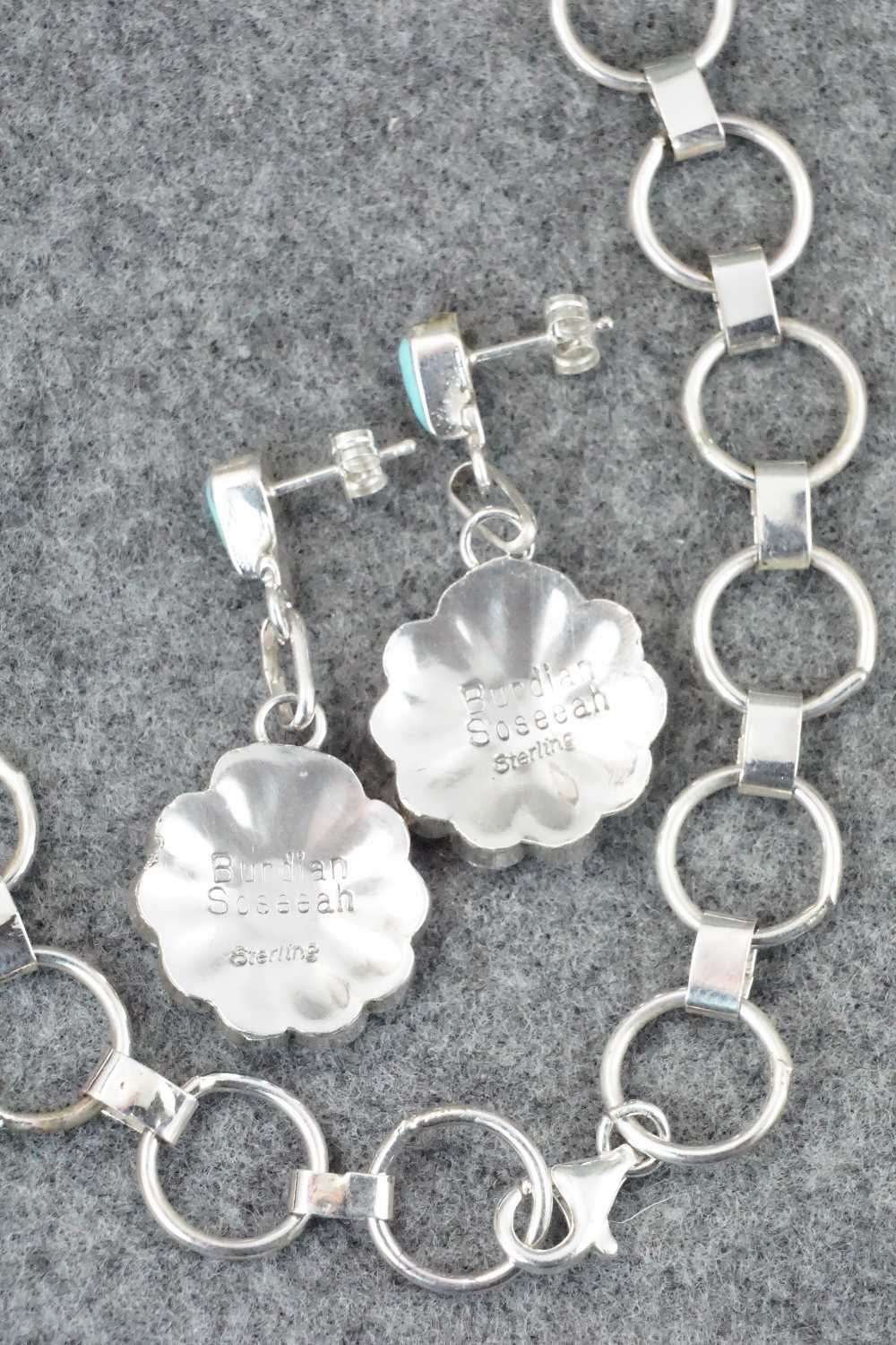 Turquoise & Sterling Silver Necklace and Earrings Set - Burdian Soseeah