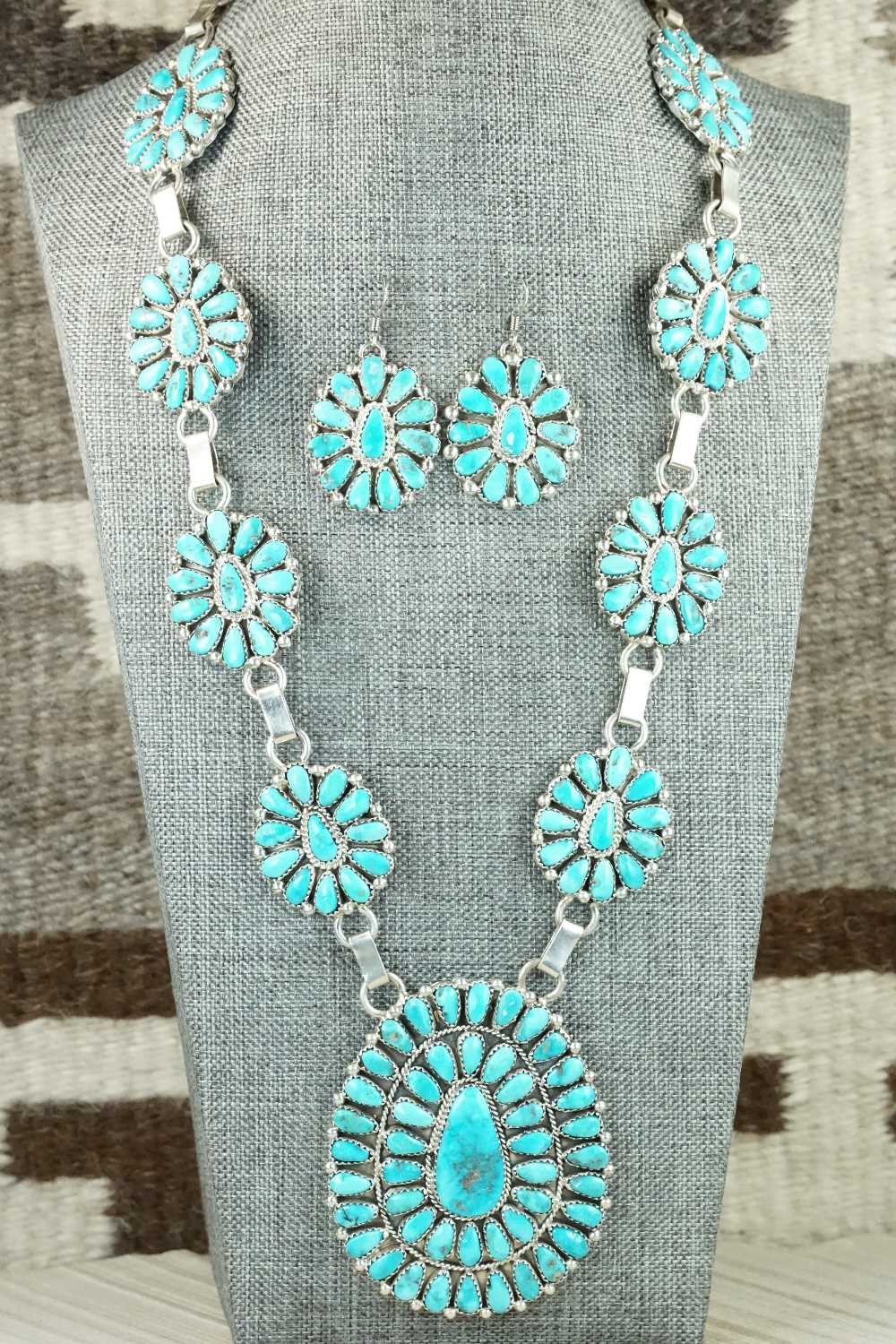 Turquoise & Sterling Silver Necklace and Earrings - Justina Wilson