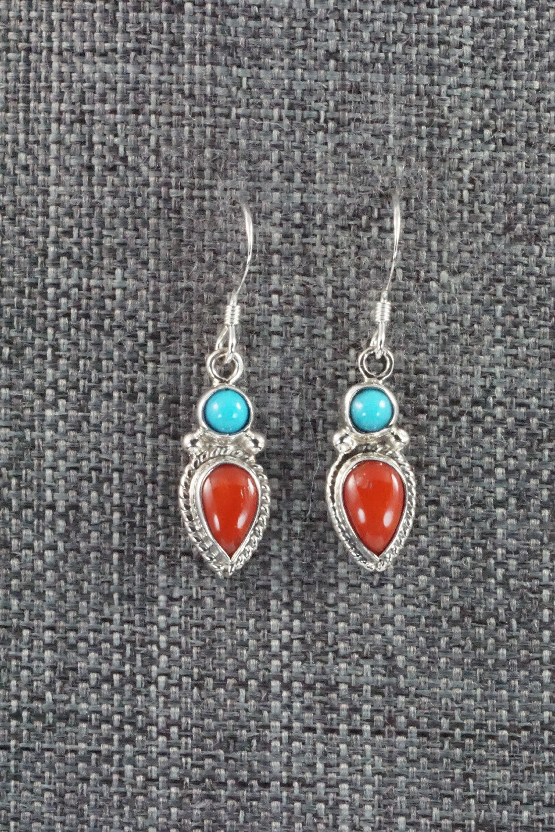 Turquoise, Coral & Sterling Silver Earrings - Verley Betone