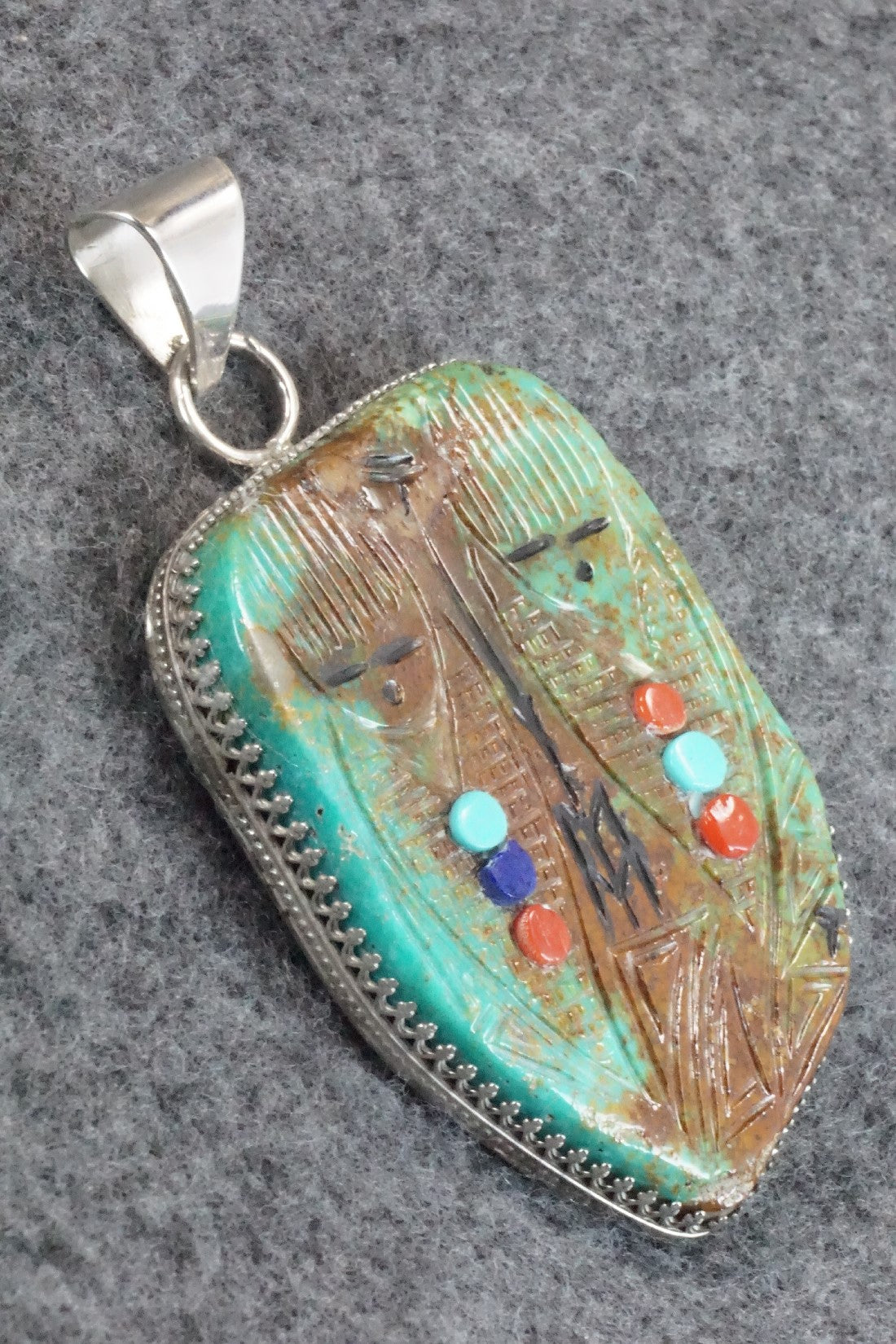 Turquoise and Sterling Silver Corn Maiden Pendant - Gloria Chattin