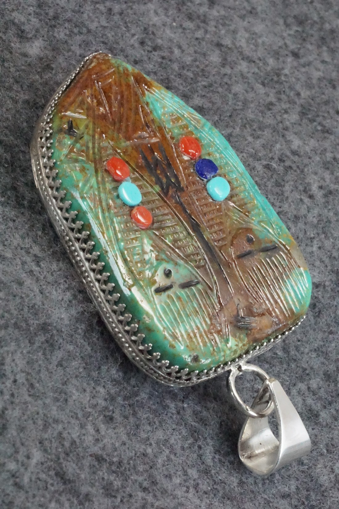 Turquoise and Sterling Silver Corn Maiden Pendant - Gloria Chattin