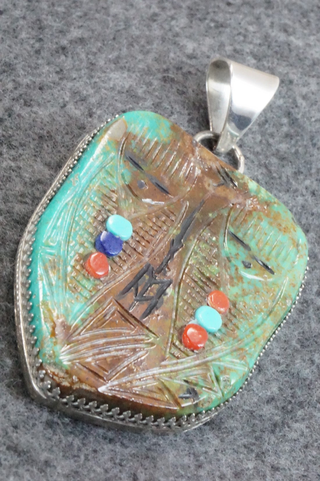 Turquoise and Sterling Silver Corn Maiden Pendant - Gloria Chattin