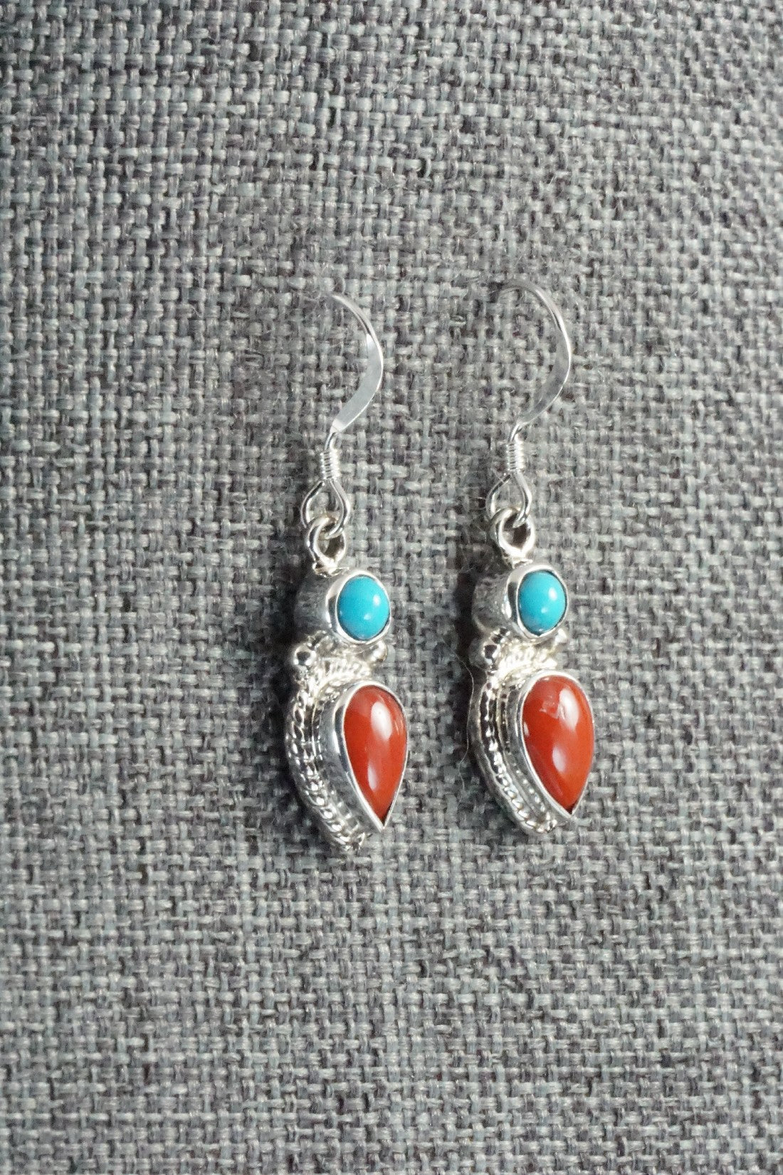 Turquoise, Coral & Sterling Silver Earrings - Verley Betone