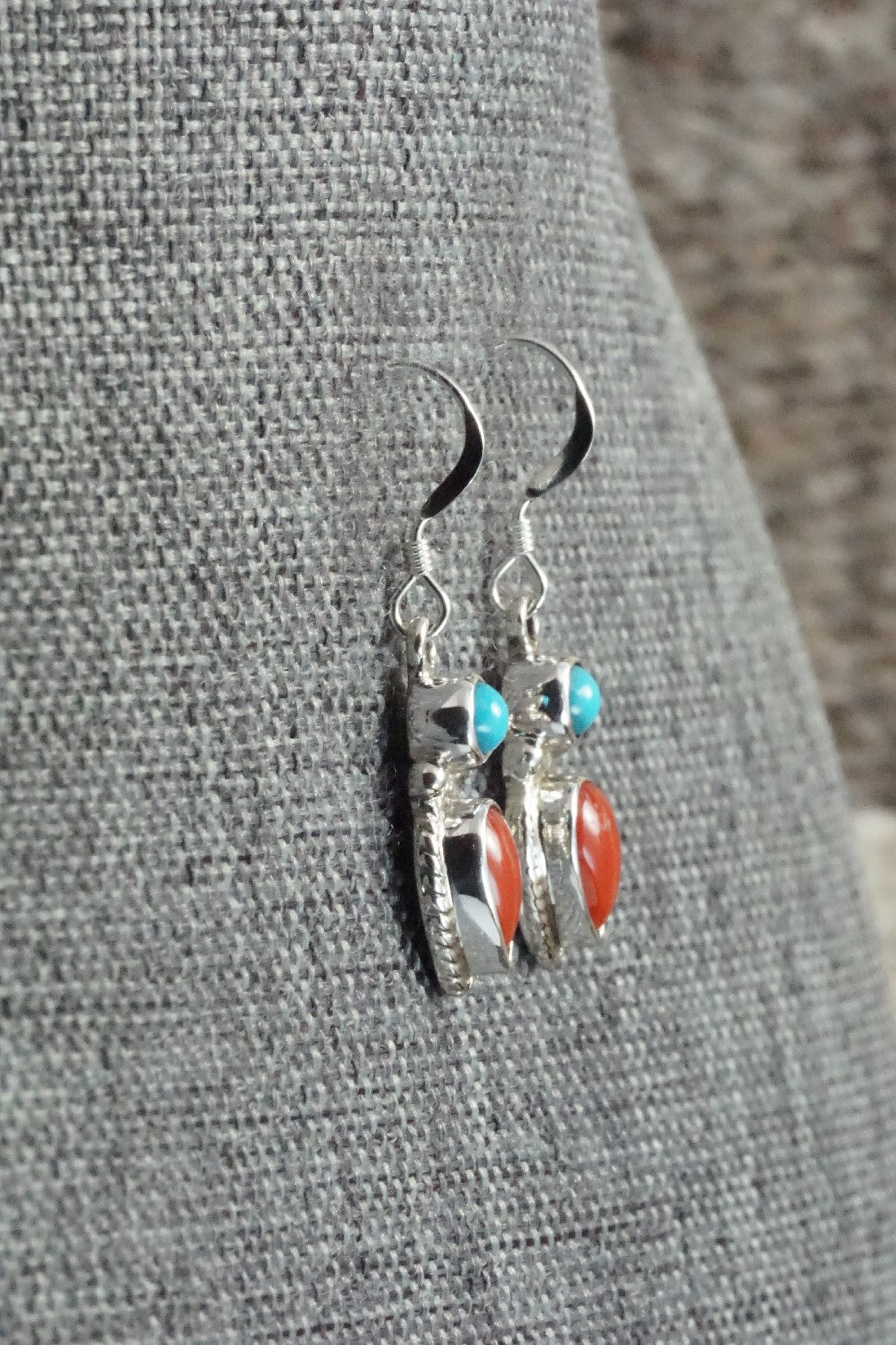 Turquoise, Coral & Sterling Silver Earrings - Verley Betone