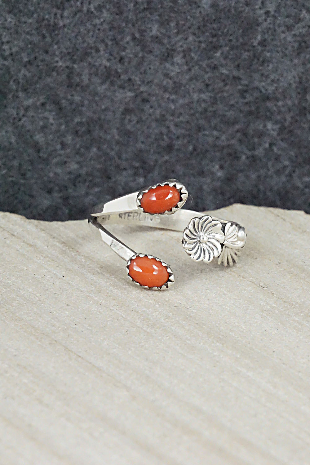 Coral & Sterling Silver Ring - Harris Largo - Size 9