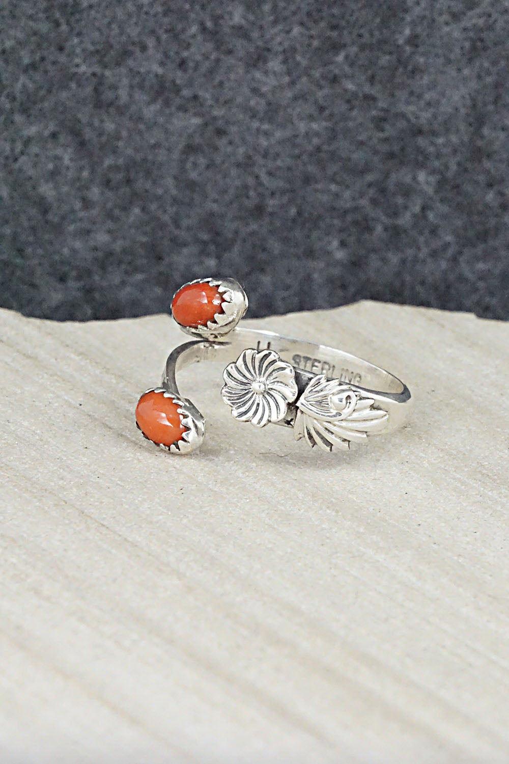 Coral & Sterling Silver Ring - Harris Largo - Size 9