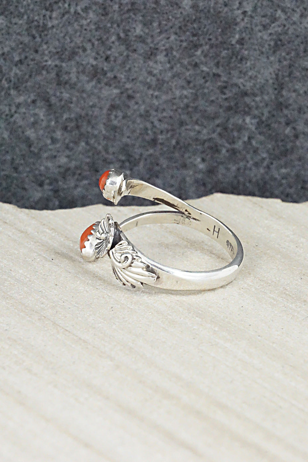 Coral & Sterling Silver Ring - Harris Largo - Size 9