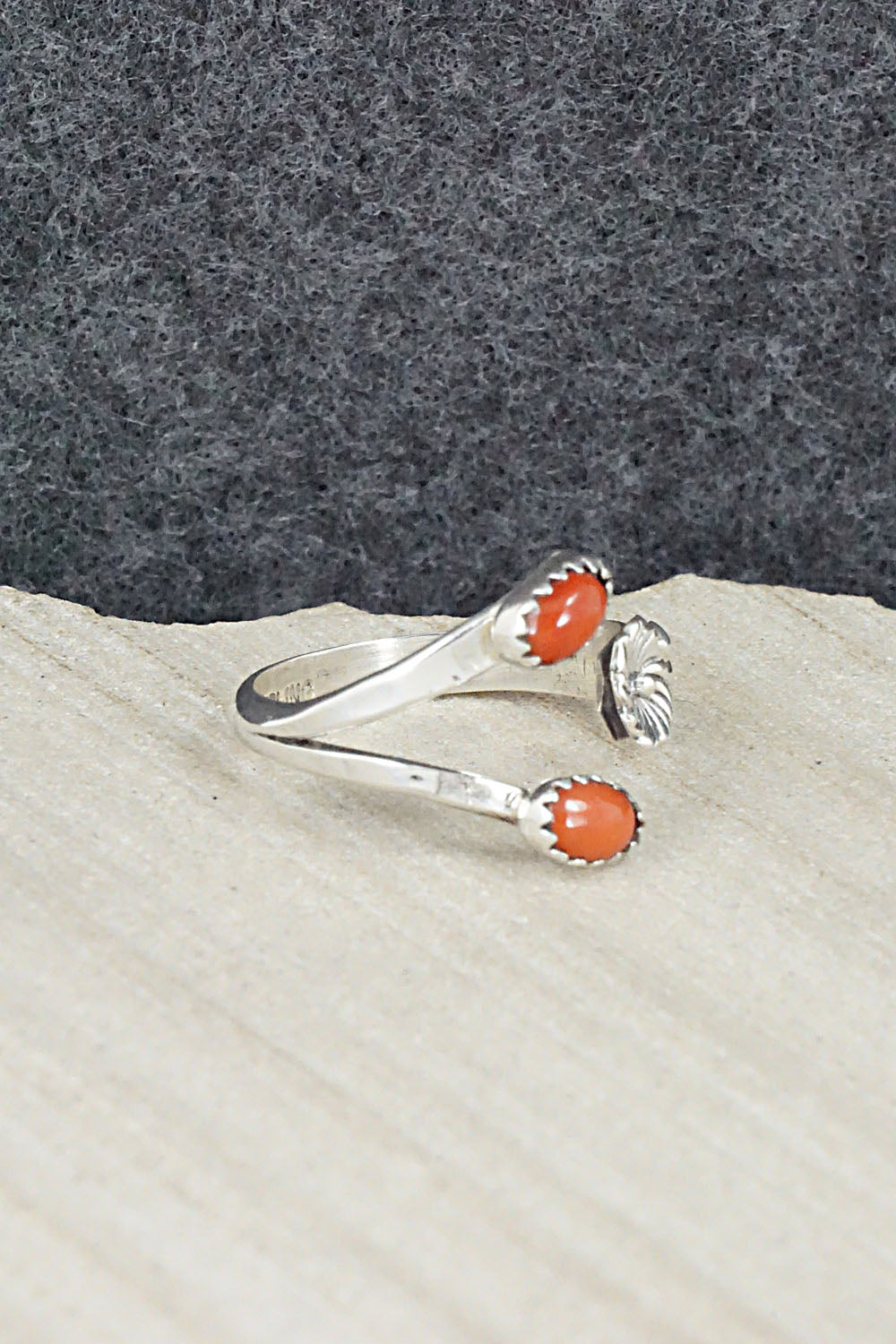 Coral & Sterling Silver Ring - Harris Largo - Size 9