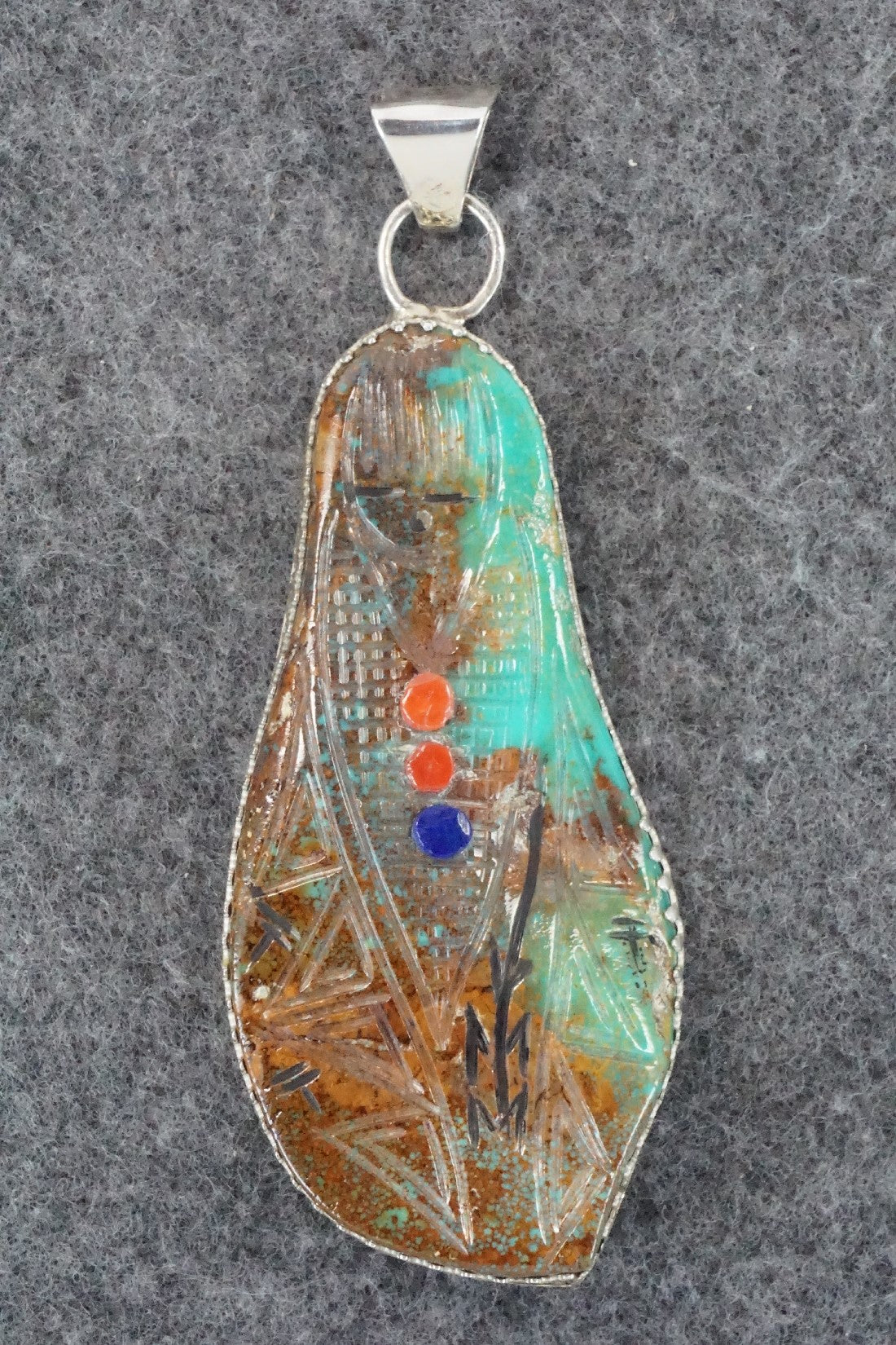 Turquoise and Sterling Silver Corn Maiden Pendant - Gloria Chattin