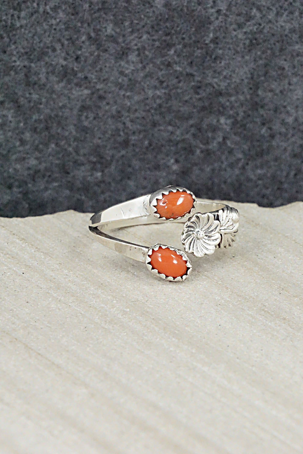 Coral & Sterling Silver Ring - Harris Largo - Size 8.75