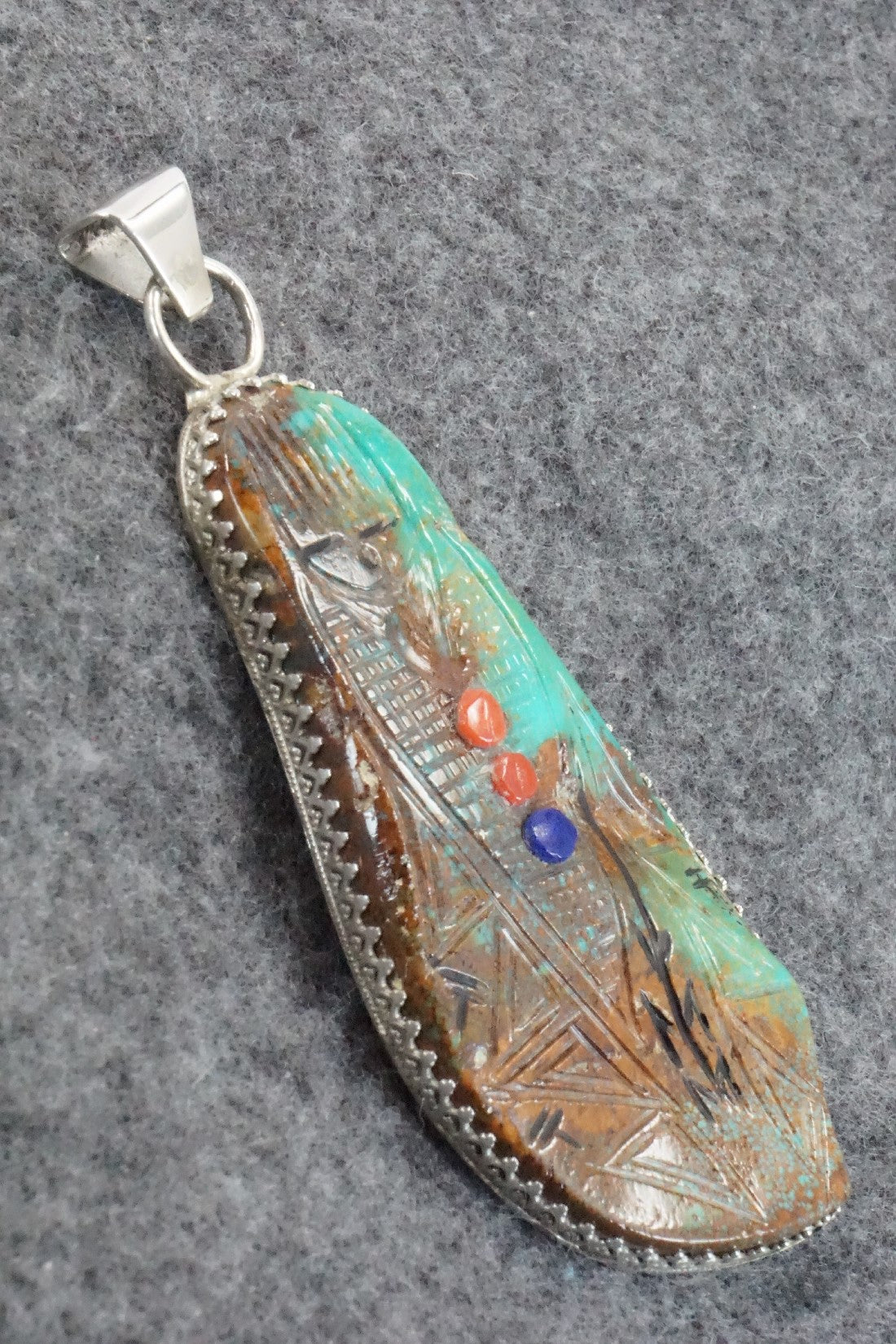 Turquoise and Sterling Silver Corn Maiden Pendant - Gloria Chattin