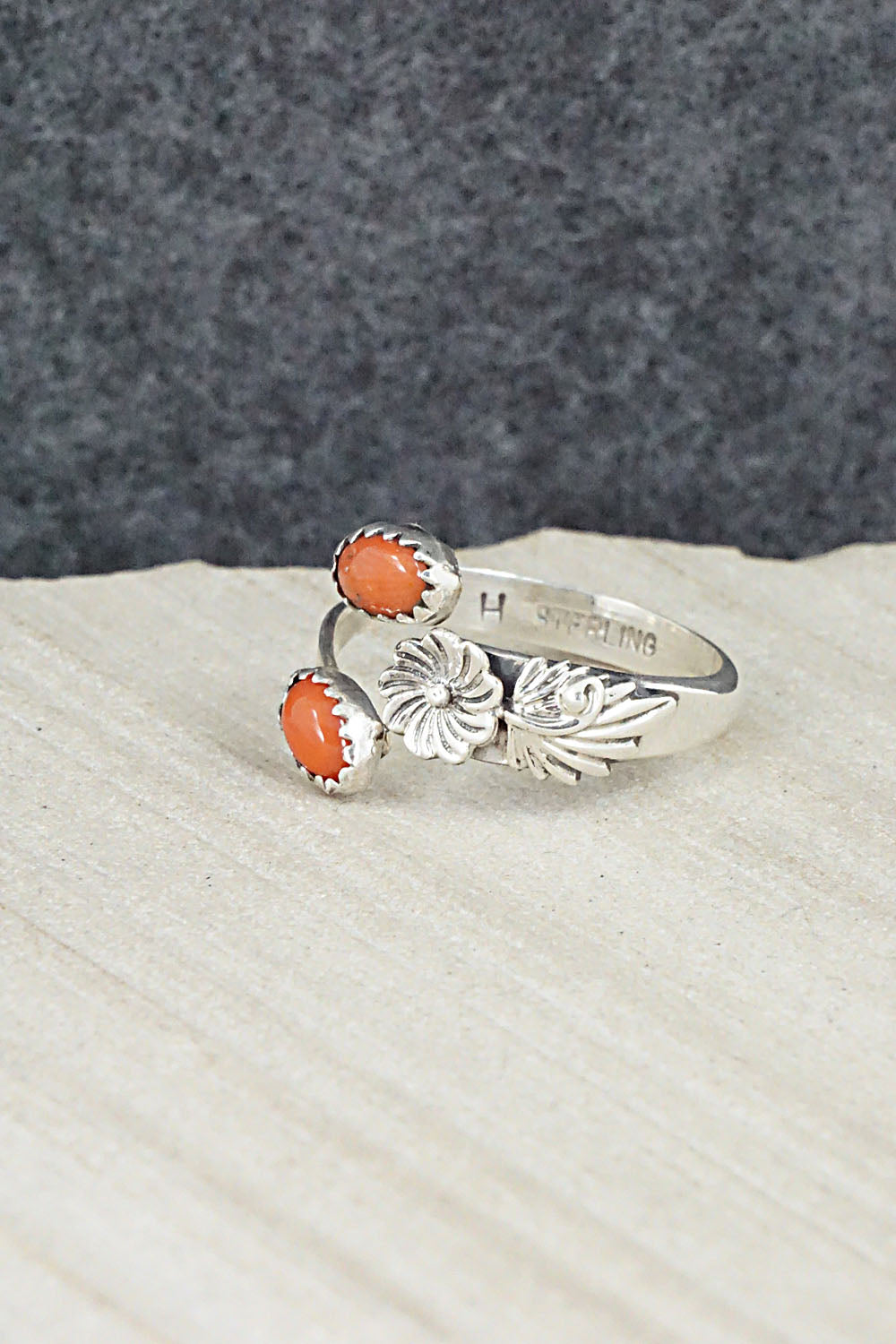 Coral & Sterling Silver Ring - Harris Largo - Size 8.75