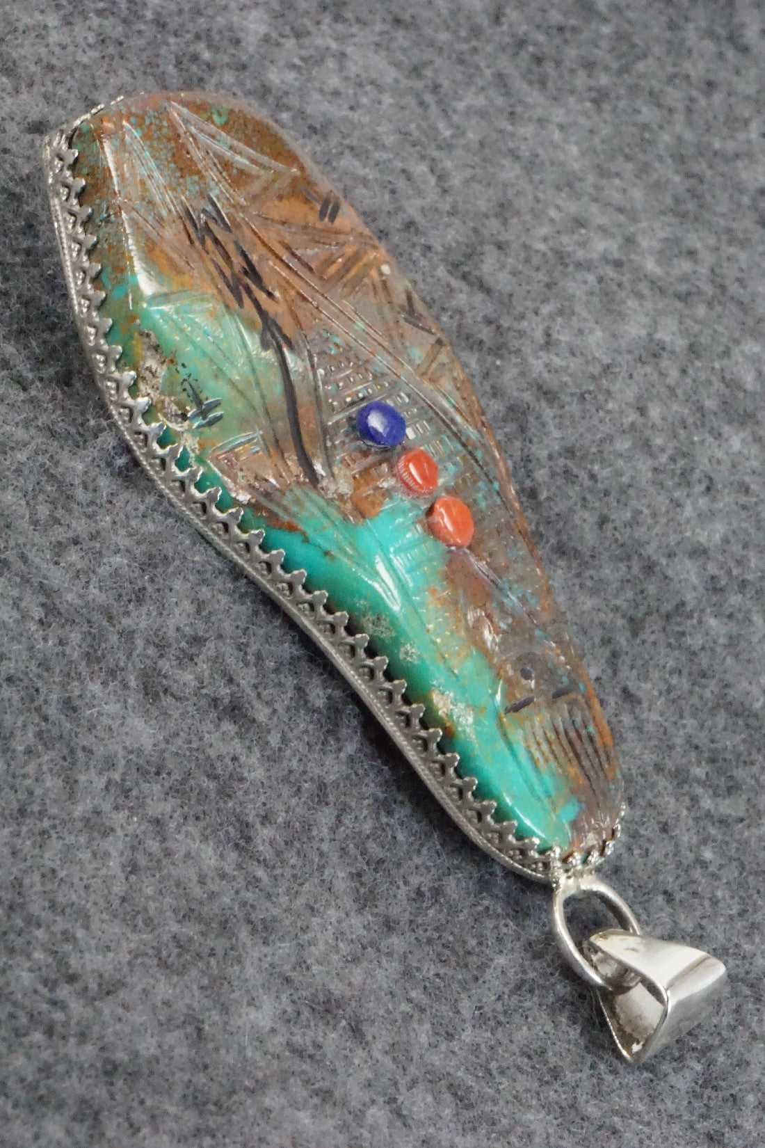 Turquoise and Sterling Silver Corn Maiden Pendant - Gloria Chattin