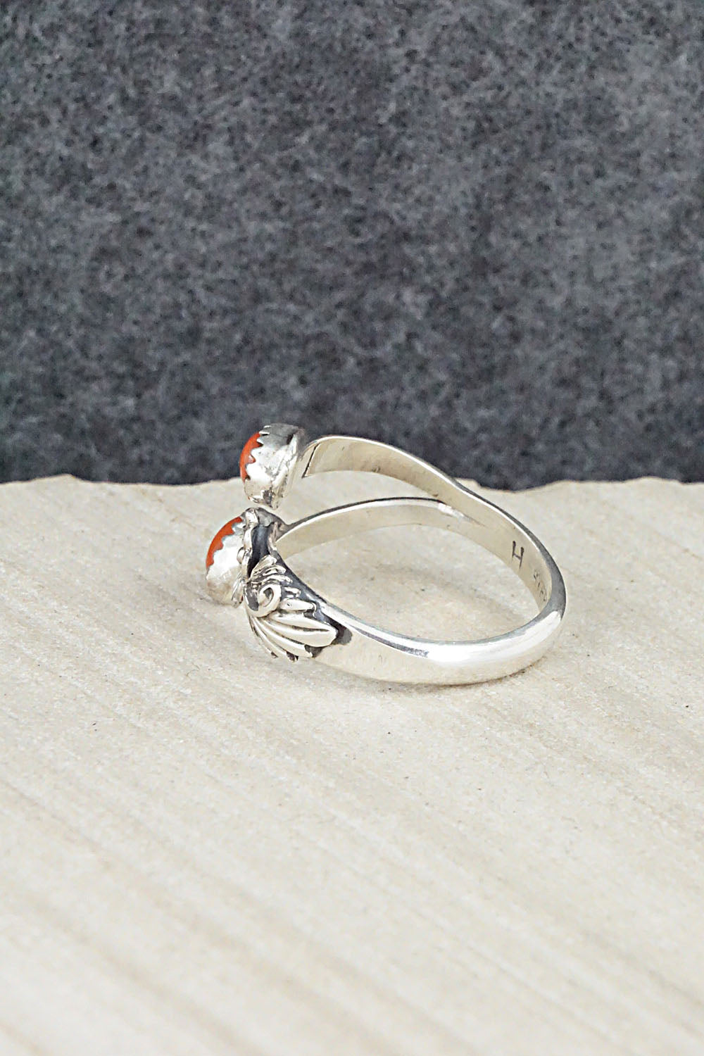 Coral & Sterling Silver Ring - Harris Largo - Size 8.75