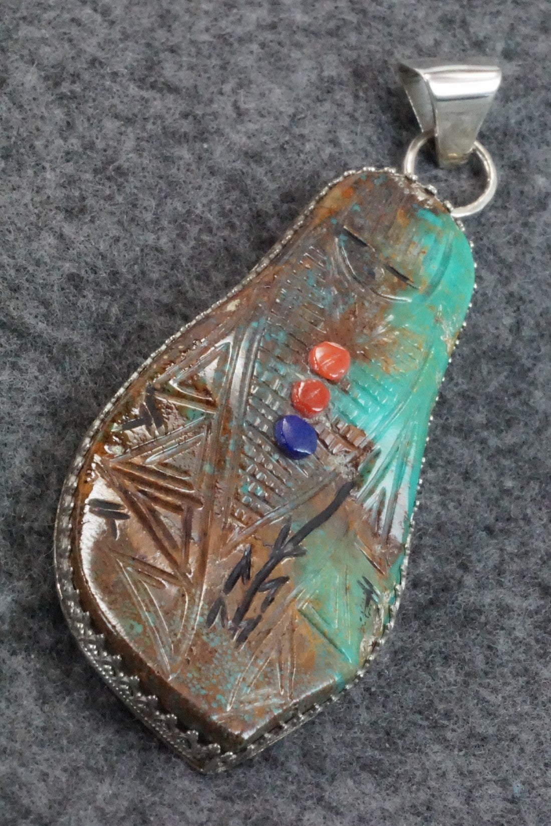 Turquoise and Sterling Silver Corn Maiden Pendant - Gloria Chattin