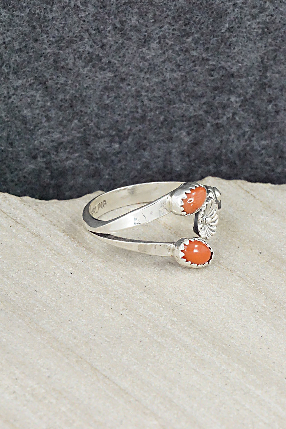 Coral & Sterling Silver Ring - Harris Largo - Size 8.75