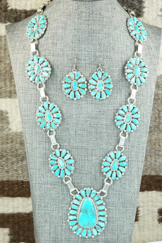 Turquoise & Sterling Silver Necklace and Earrings - Justina Wilson