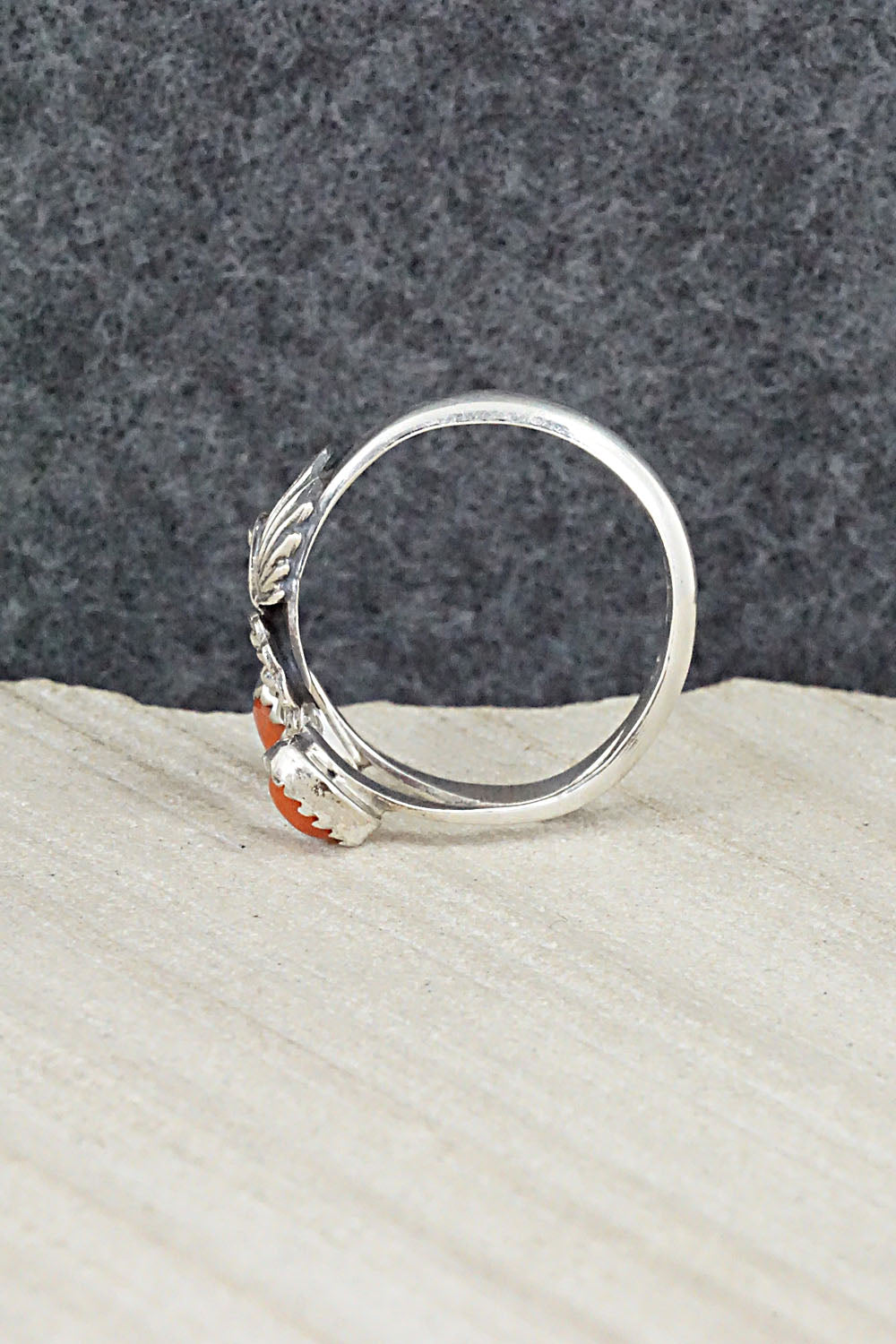 Coral & Sterling Silver Ring - Harris Largo - Size 8.75