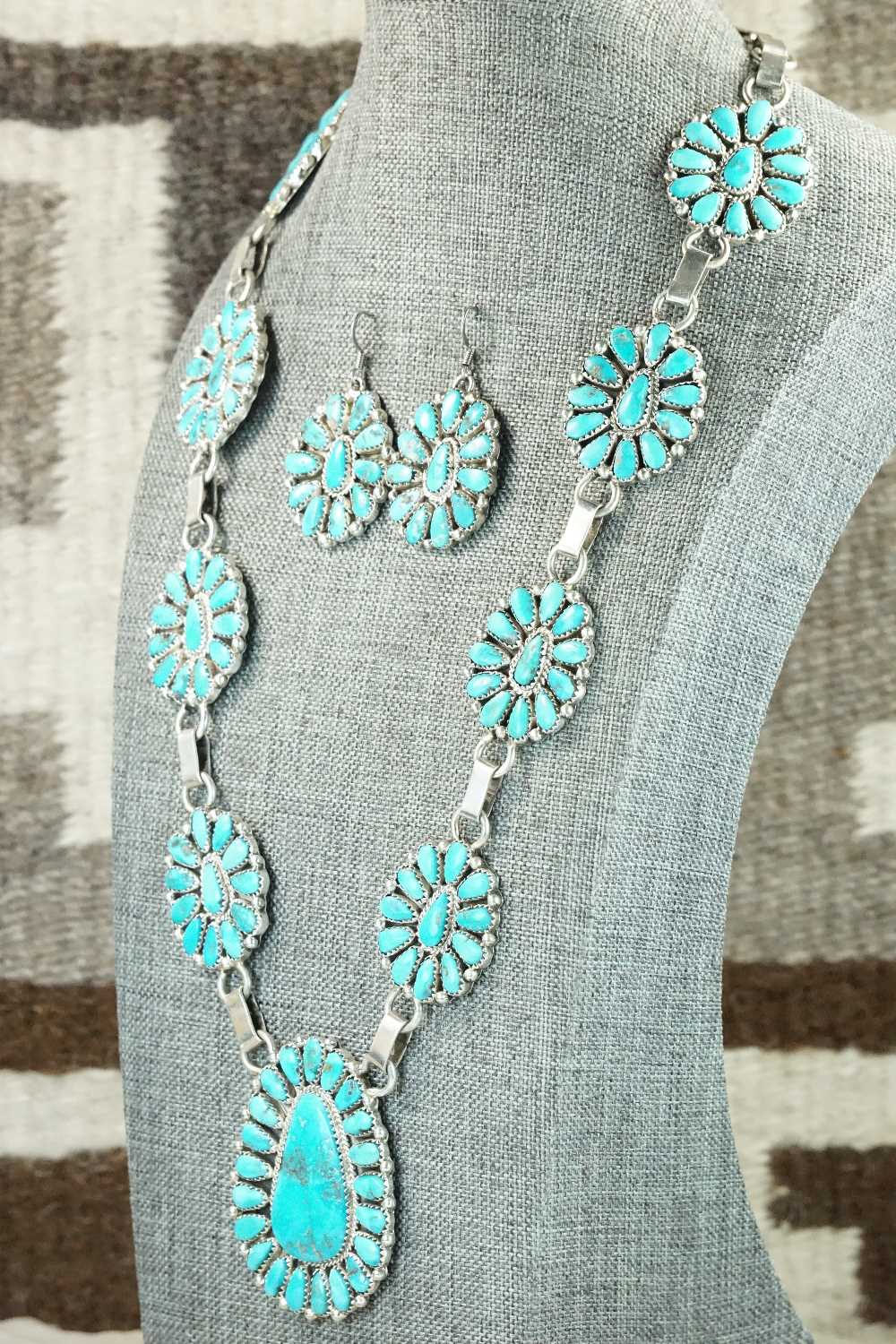 Turquoise & Sterling Silver Necklace and Earrings - Justina Wilson