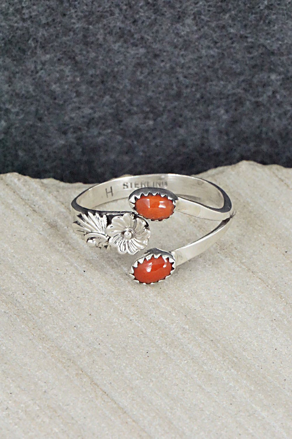 Coral & Sterling Silver Ring - Harris Largo - Size 12.5