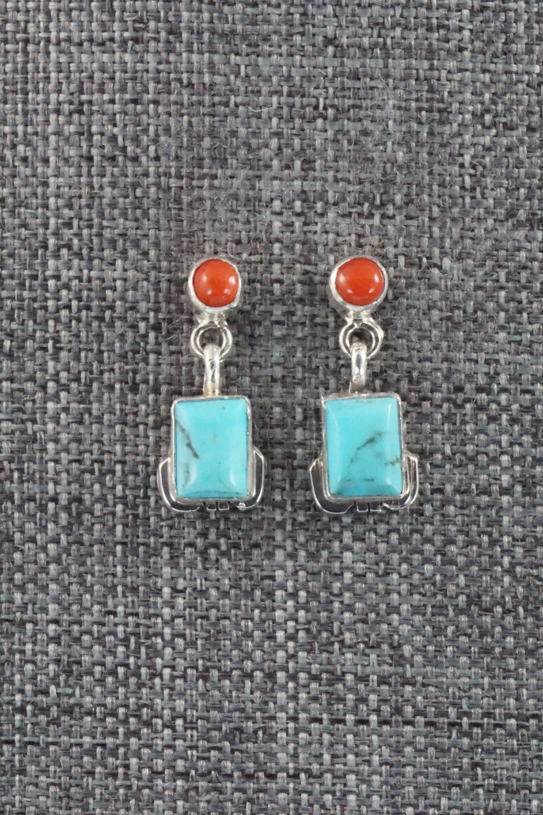 Turquoise, Coral & Sterling Silver Earrings - Verley Betone