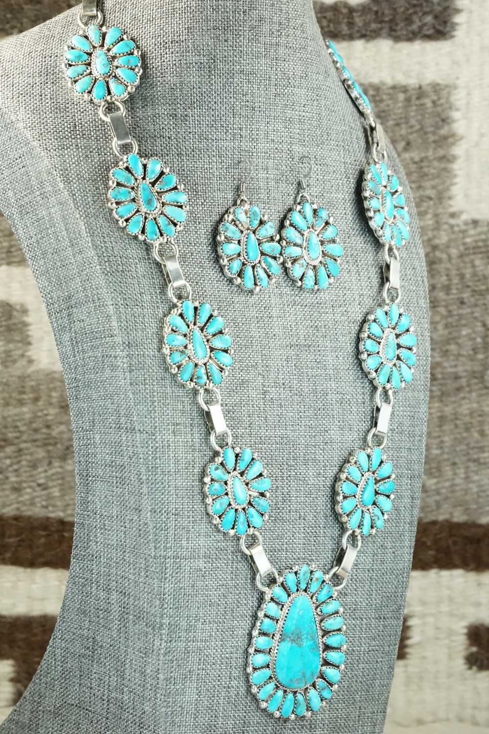 Turquoise & Sterling Silver Necklace and Earrings - Justina Wilson