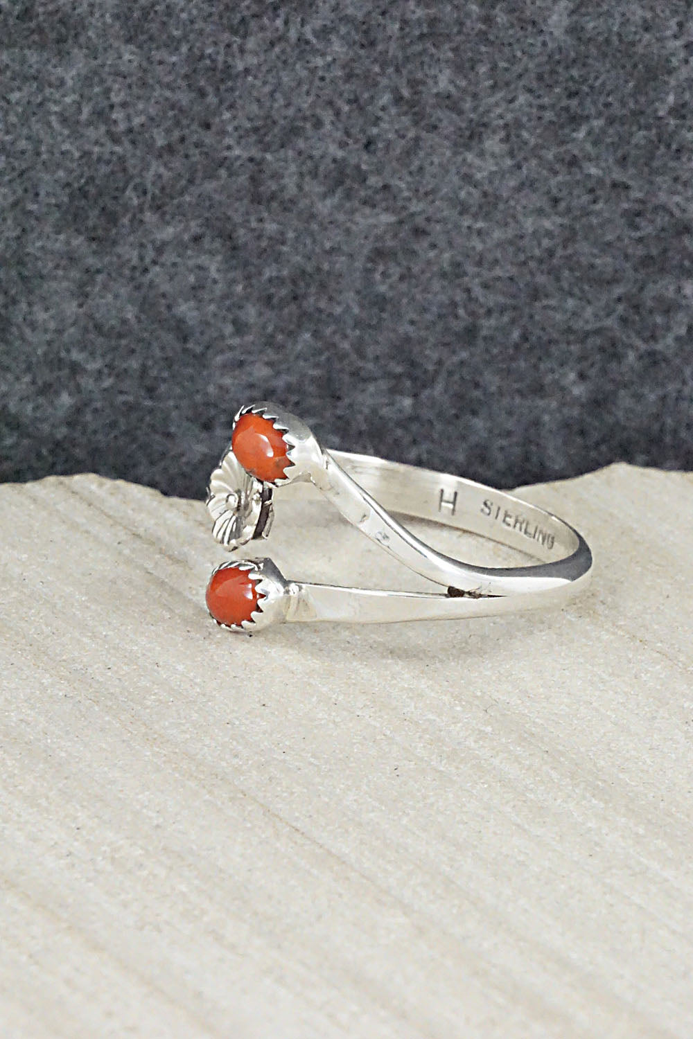 Coral & Sterling Silver Ring - Harris Largo - Size 12.5